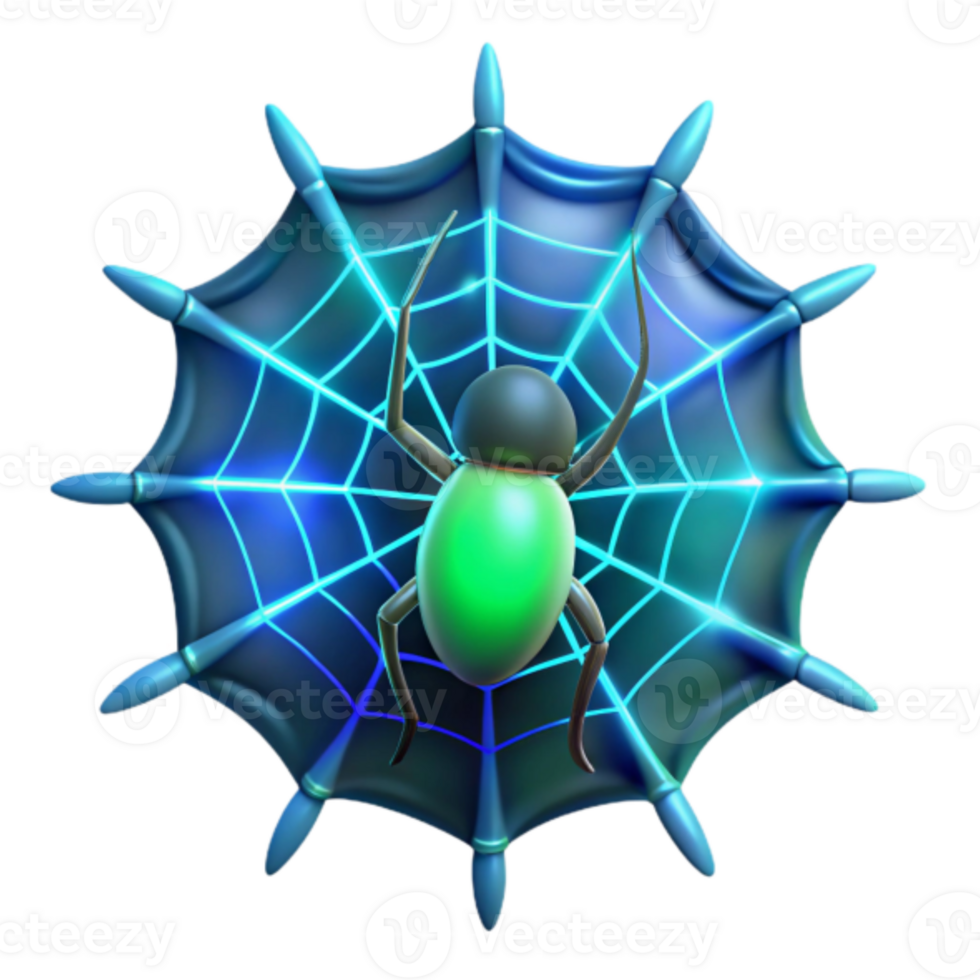 Glowing Green Spider Render on a Blue Web Illustration png
