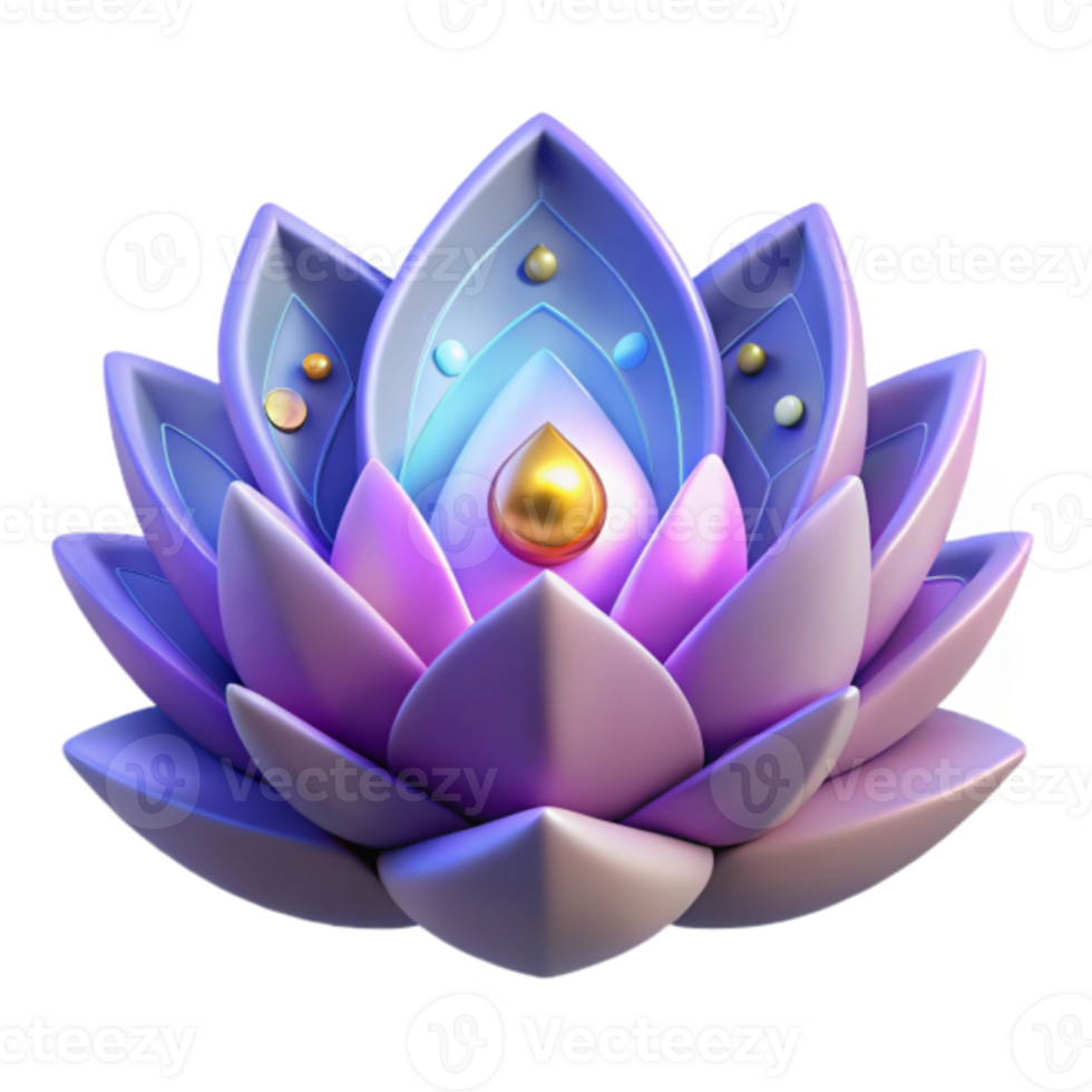 Render of a Purple and Gold Lotus Flower png