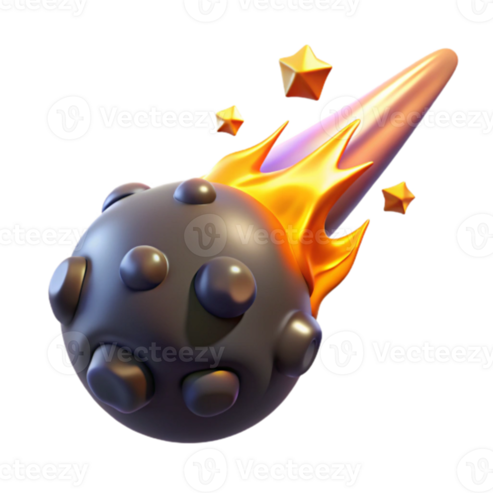 Render of a Fiery Comet with Stars png