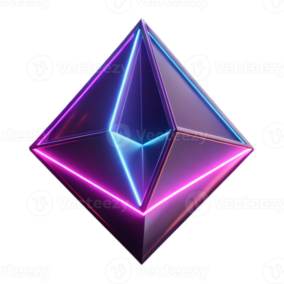 Neon Glow Geometric Pyramid Render Abstract Background png