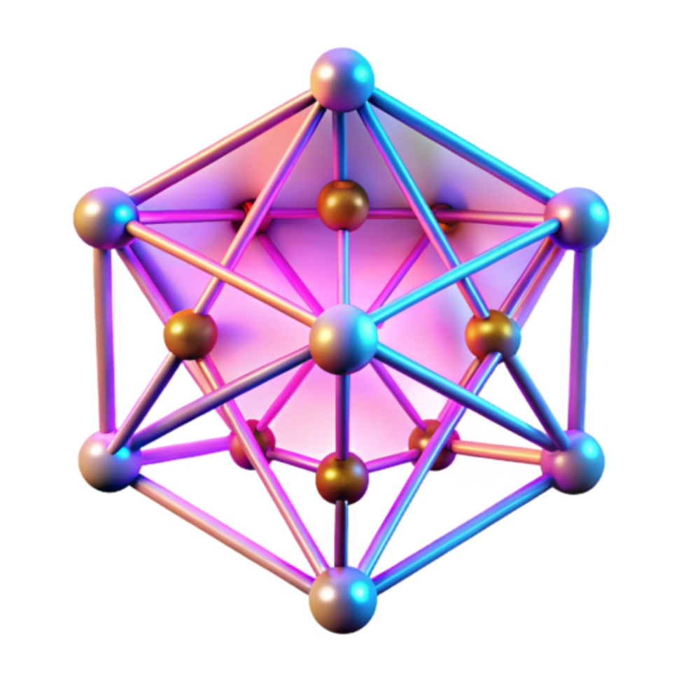 Render of Geometric Abstract Structure with Iridescent Nodes and Connections png