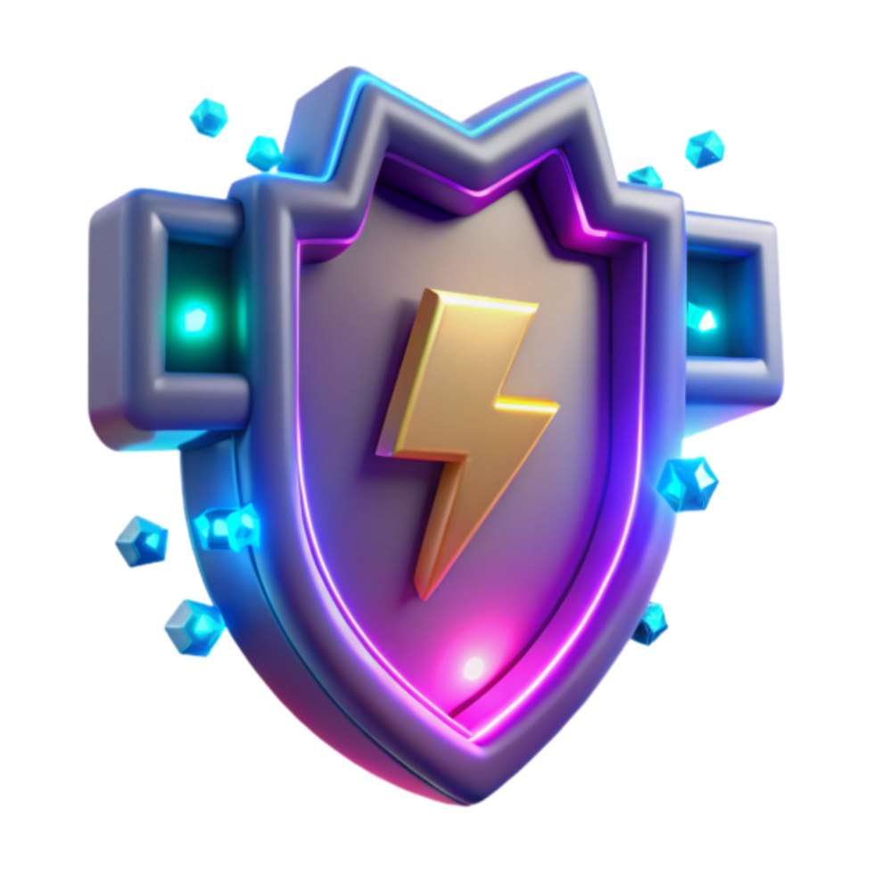 Render of a Glowing Shield with Lightning Bolt - Powerful Protection Graphic png
