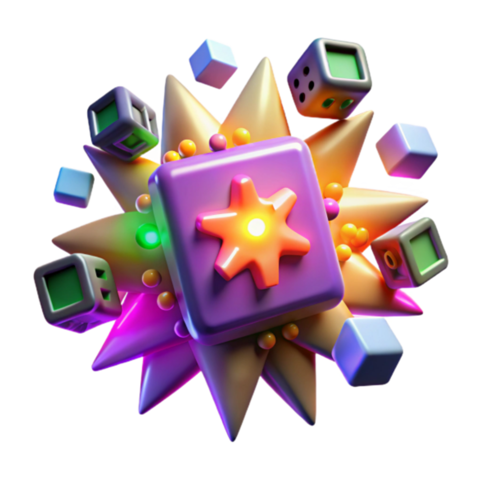 Vibrant Render of Abstract Geometric Shapes and Dice png