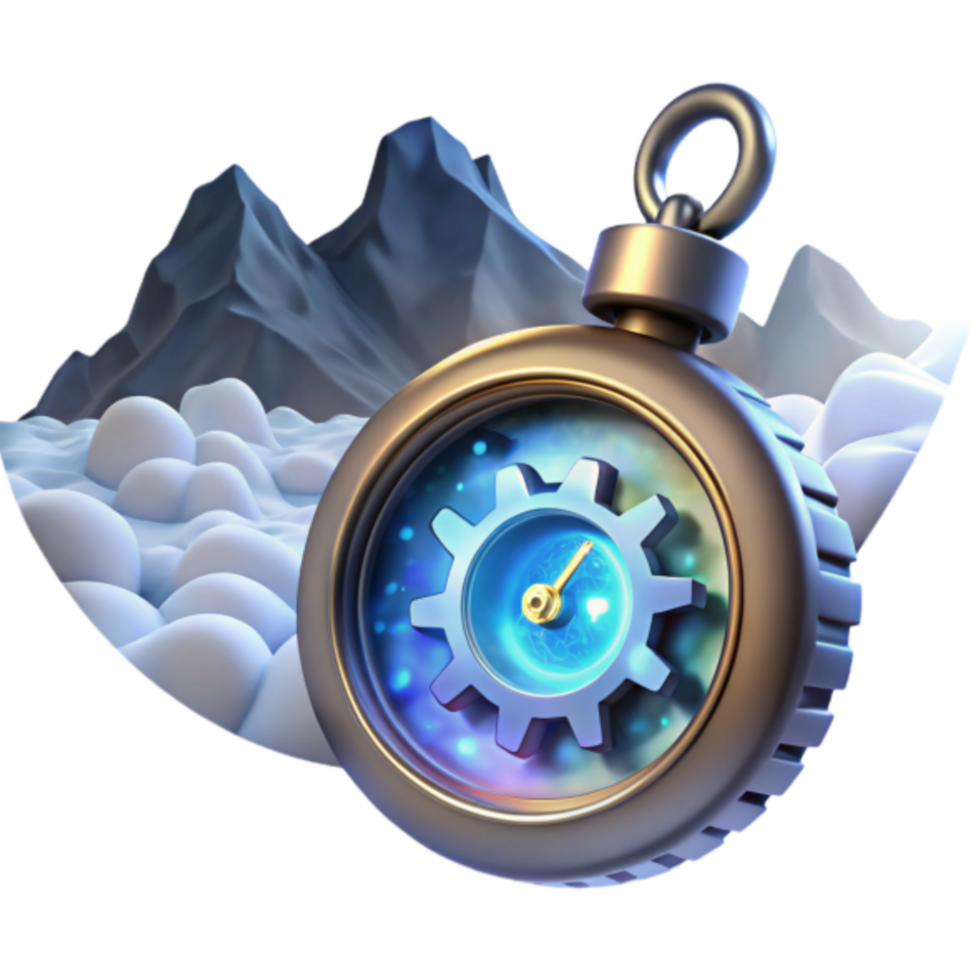 Render of a Gear Clock Against a Mountainous Background png