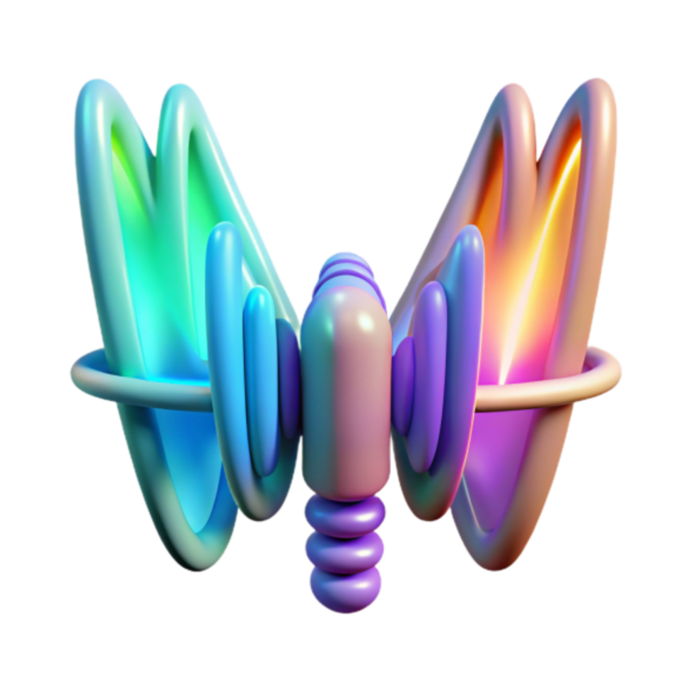 Vibrant Abstract Butterfly Illustration, Colorful Organic Shapes, Glowing Neon Hues, Psychedelic Design, Digital Art, Smooth Curves, Iridescent Texture, Surreal Artwork, Bright Colors, Abstract Image png