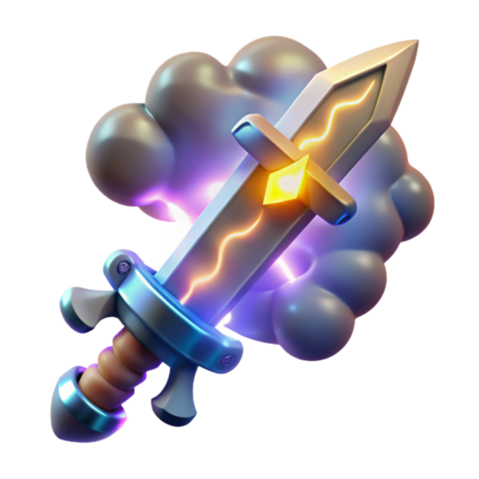 Render of Magical Sword with Energy Effect and Cloud Background png