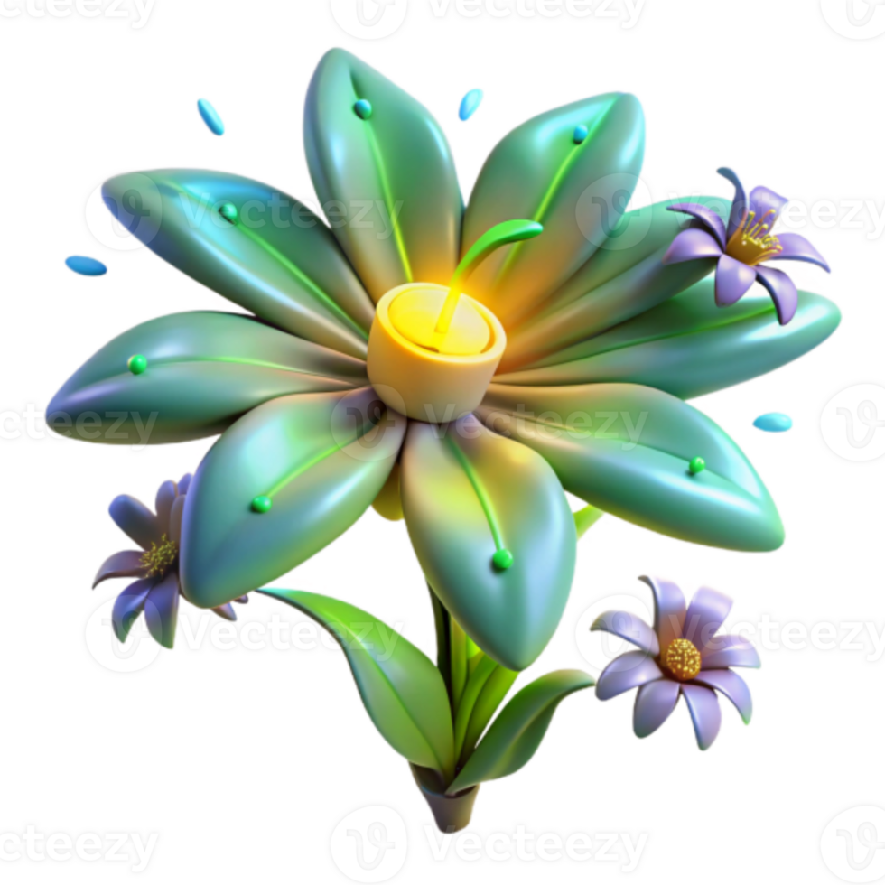 Enchanted Floral Candle Illustration, Vibrant Bloom with Glowing Center png