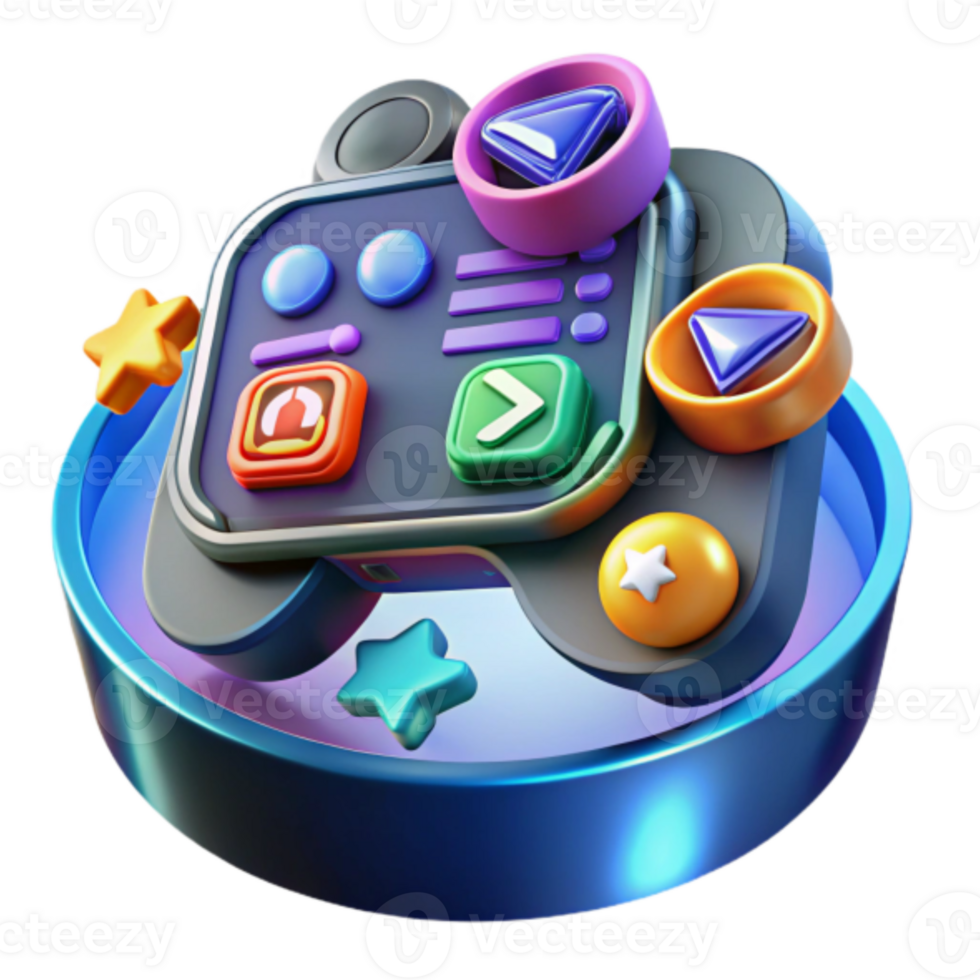 Vibrant Game Controller Illustration with Colorful Buttons and Stars png