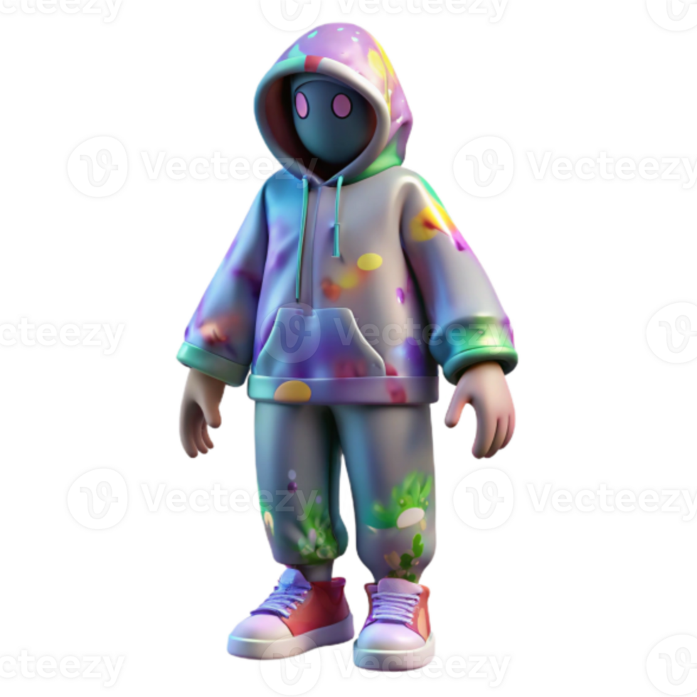 Render of Colorful Hoodie Character, Abstract Fashion Illustration png