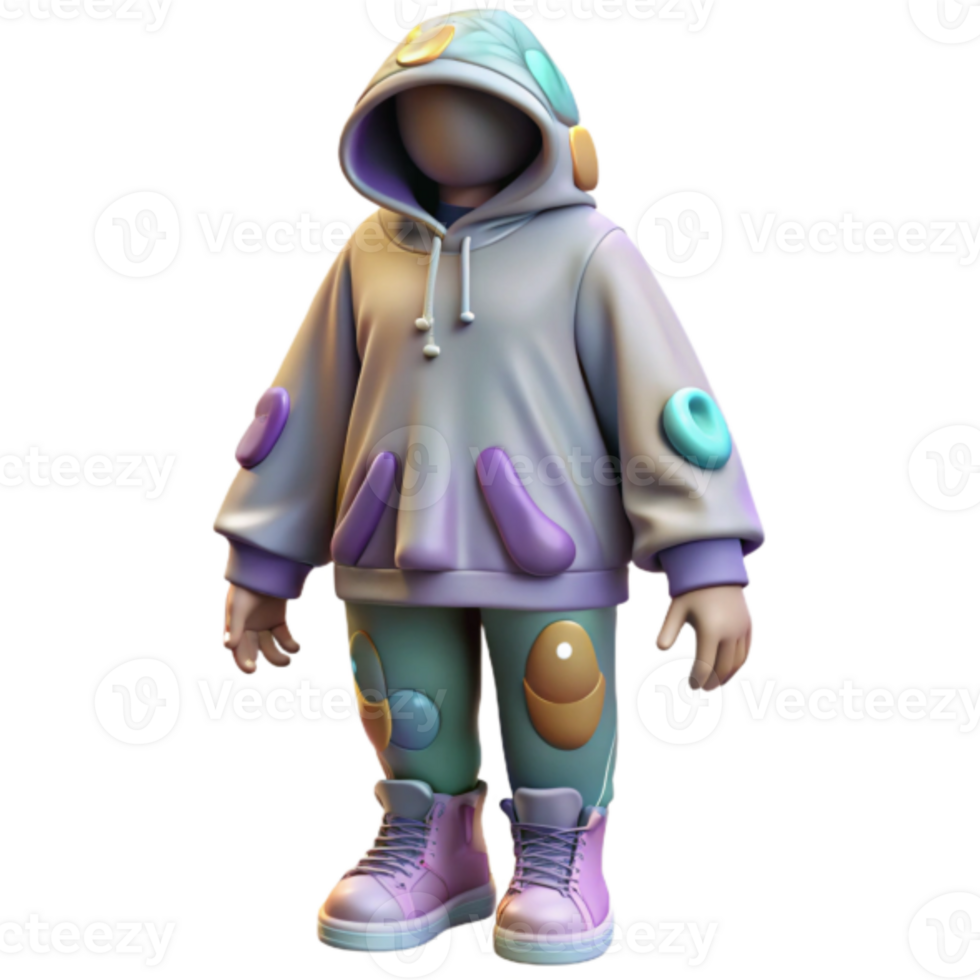 Pastel Render of a Cute Cartoon Character in a Hoodie and Leggings png
