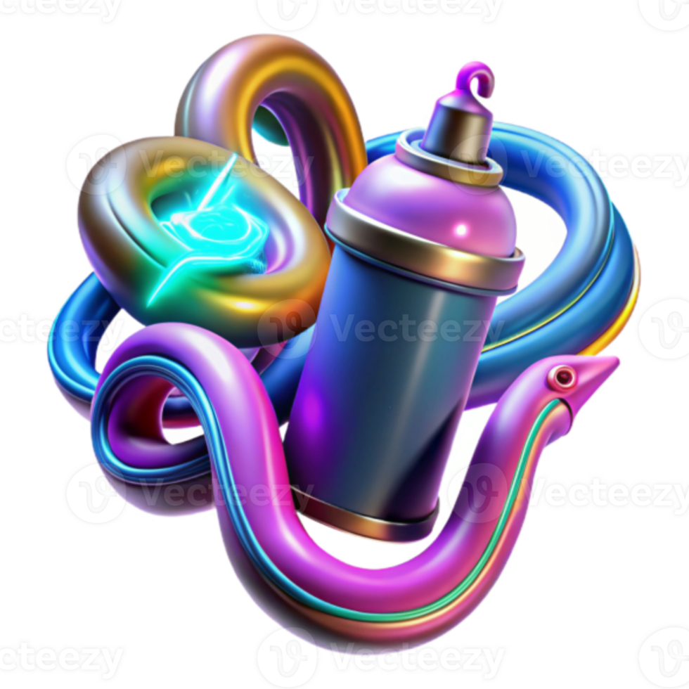 Vibrant Render of Spray Paint Can with Abstract Forms png