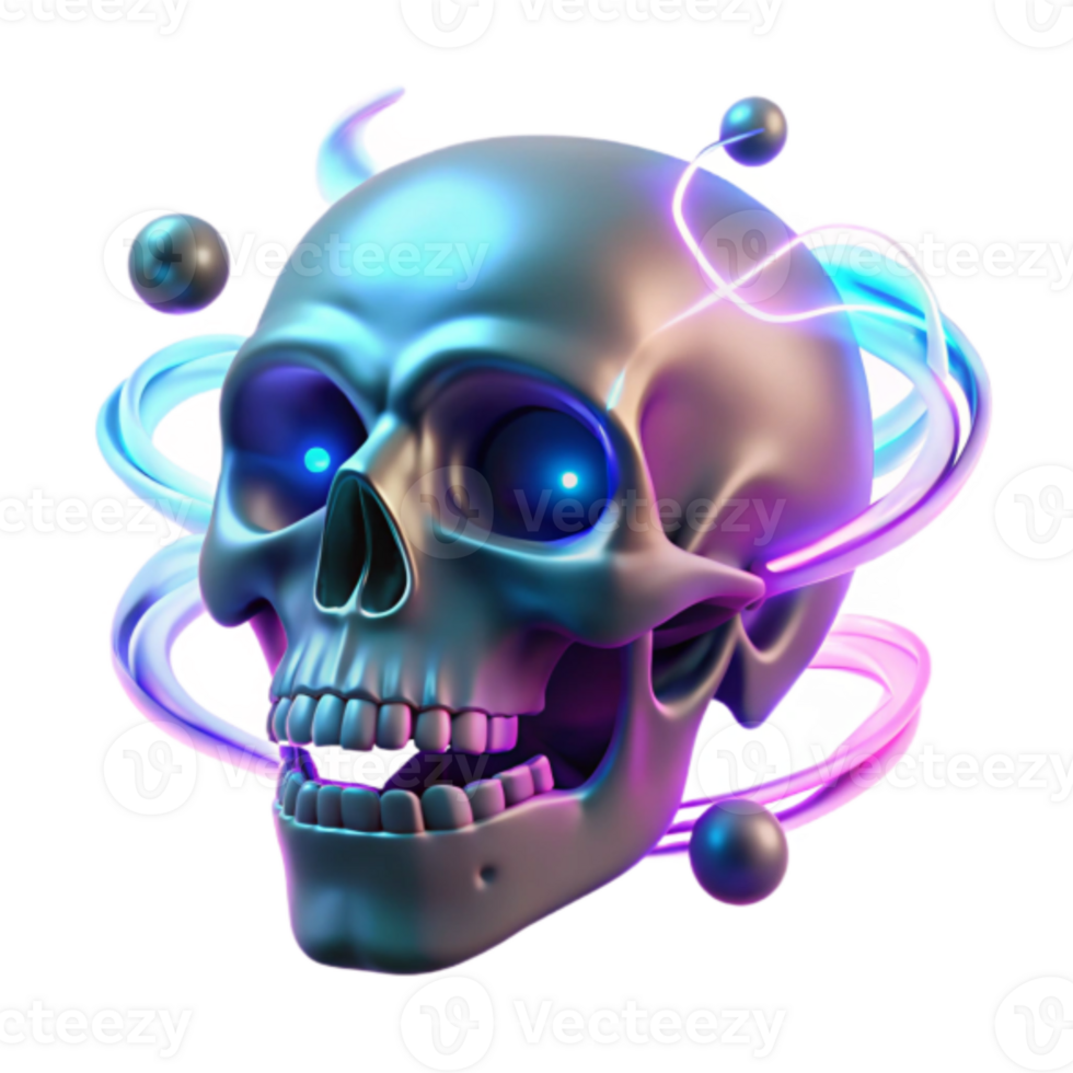 Neon Glowing Skull Render Abstract Background png