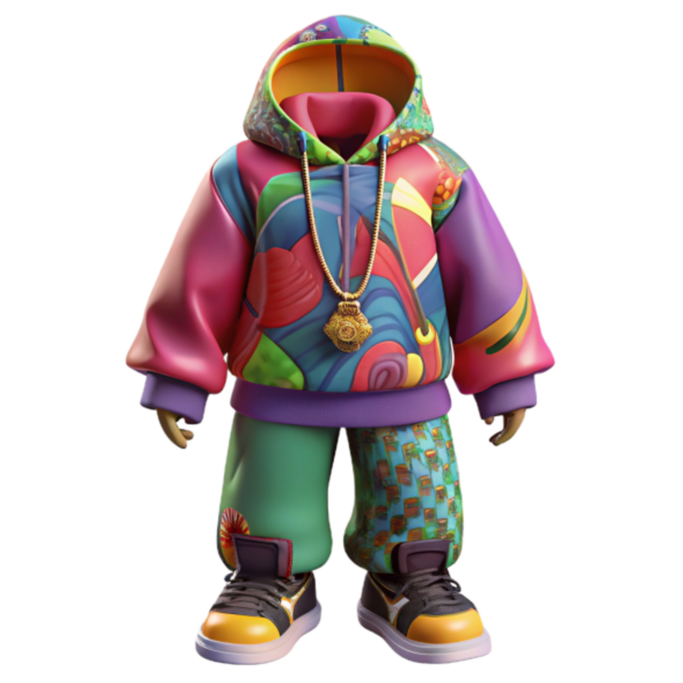 Vibrant Render of a Trendy Cartoon Character in Colorful Outfit png