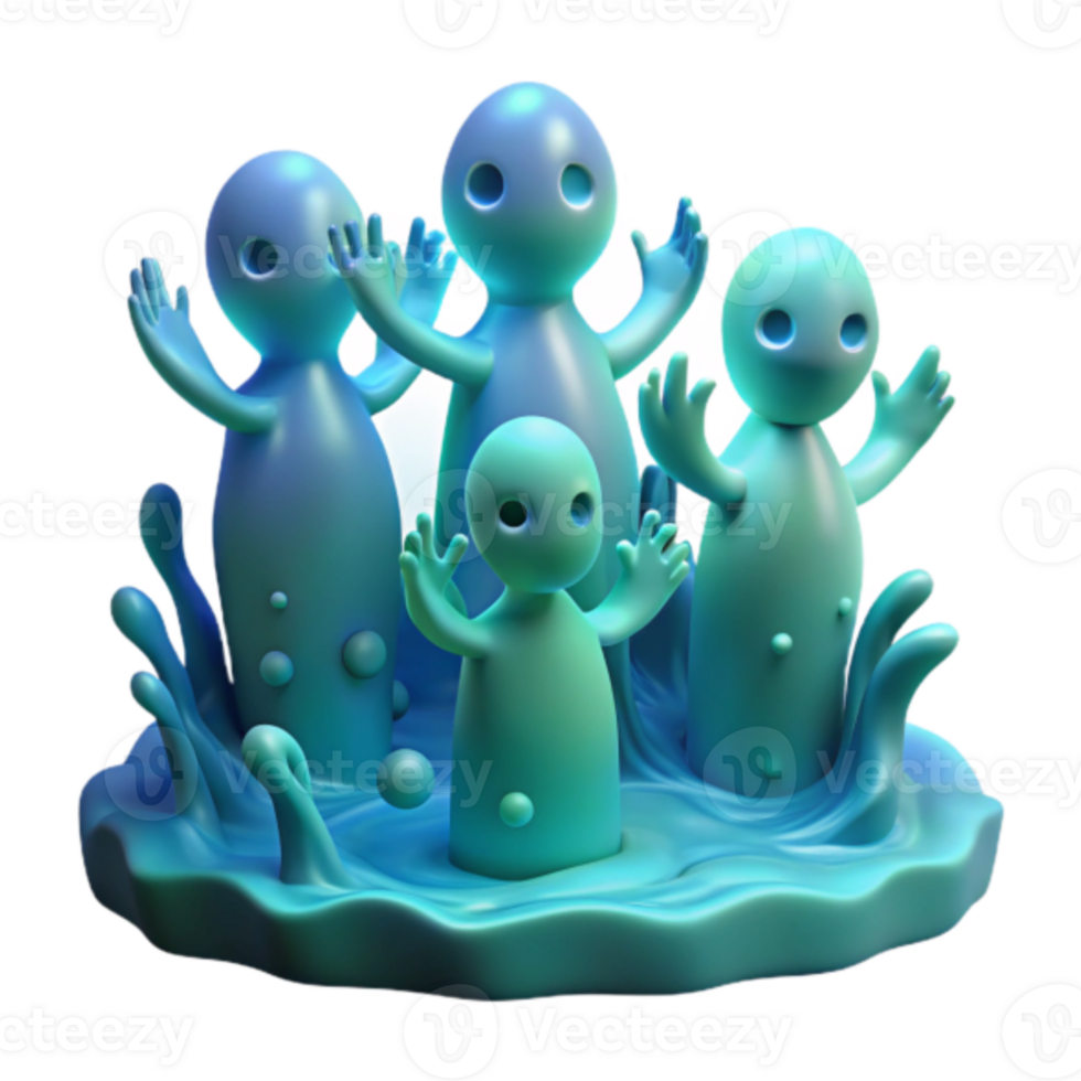 Render of Playful Teal Creatures in a Splash png