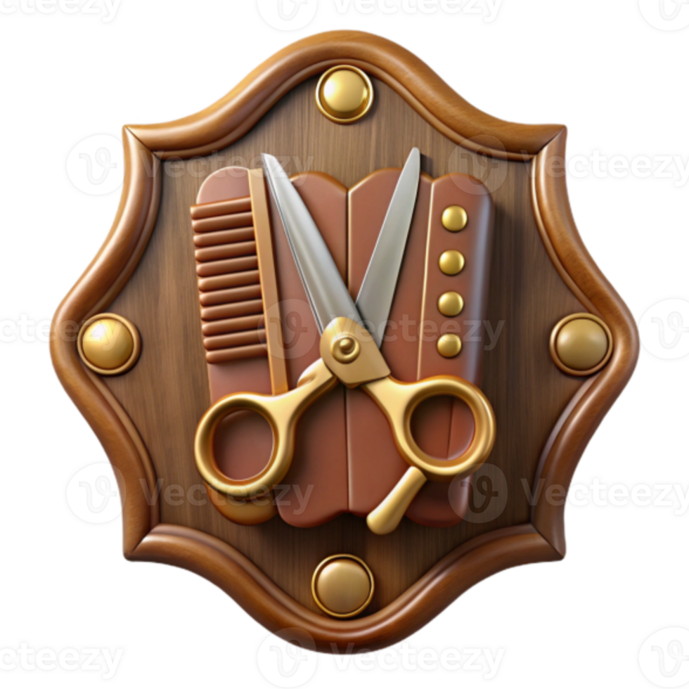 Render of Barber Shop Sign Gold Scissors and Comb png