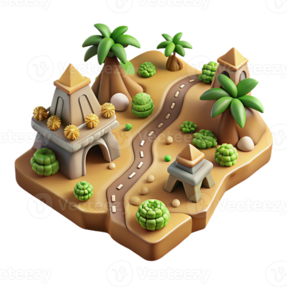 Whimsical Island Render Lush Vegetation Desert Oasis png