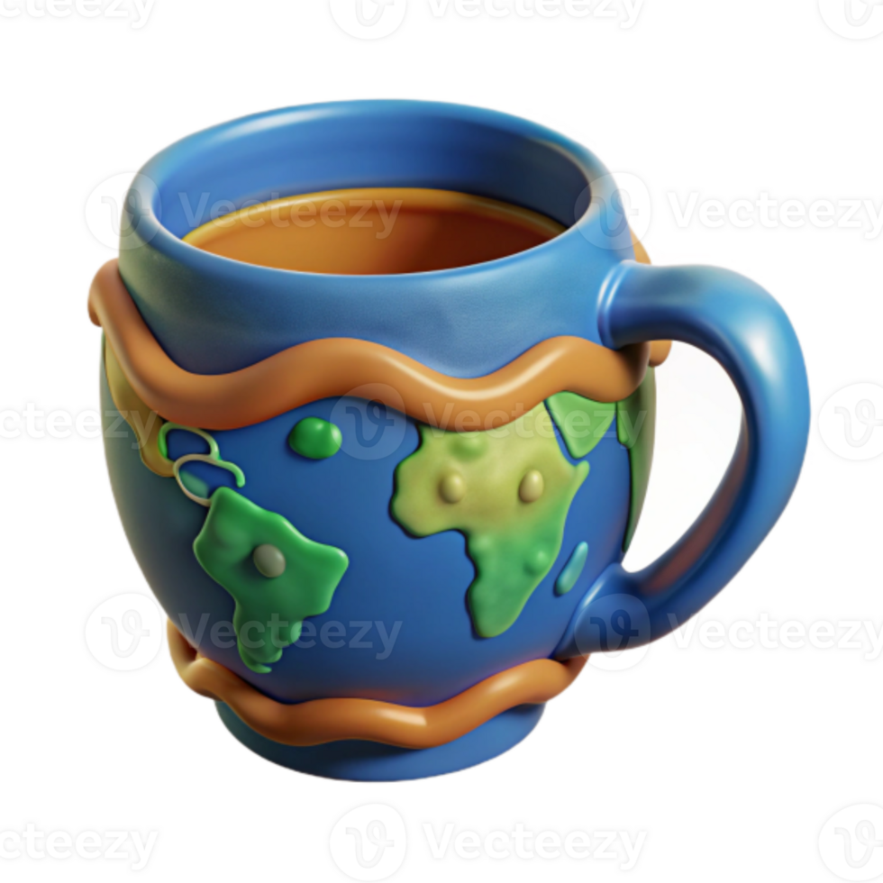 Render of a Cartoon Earth Mug Illustration, Hot Beverage in a Fun World-Themed Cup png
