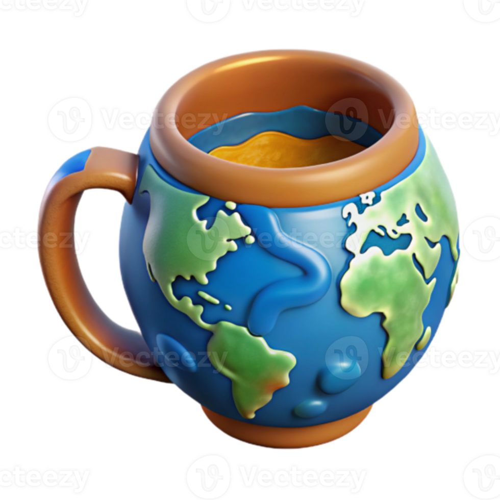 Render of Earth Mug, Global Drinkware Illustration, World Map Coffee Cup png