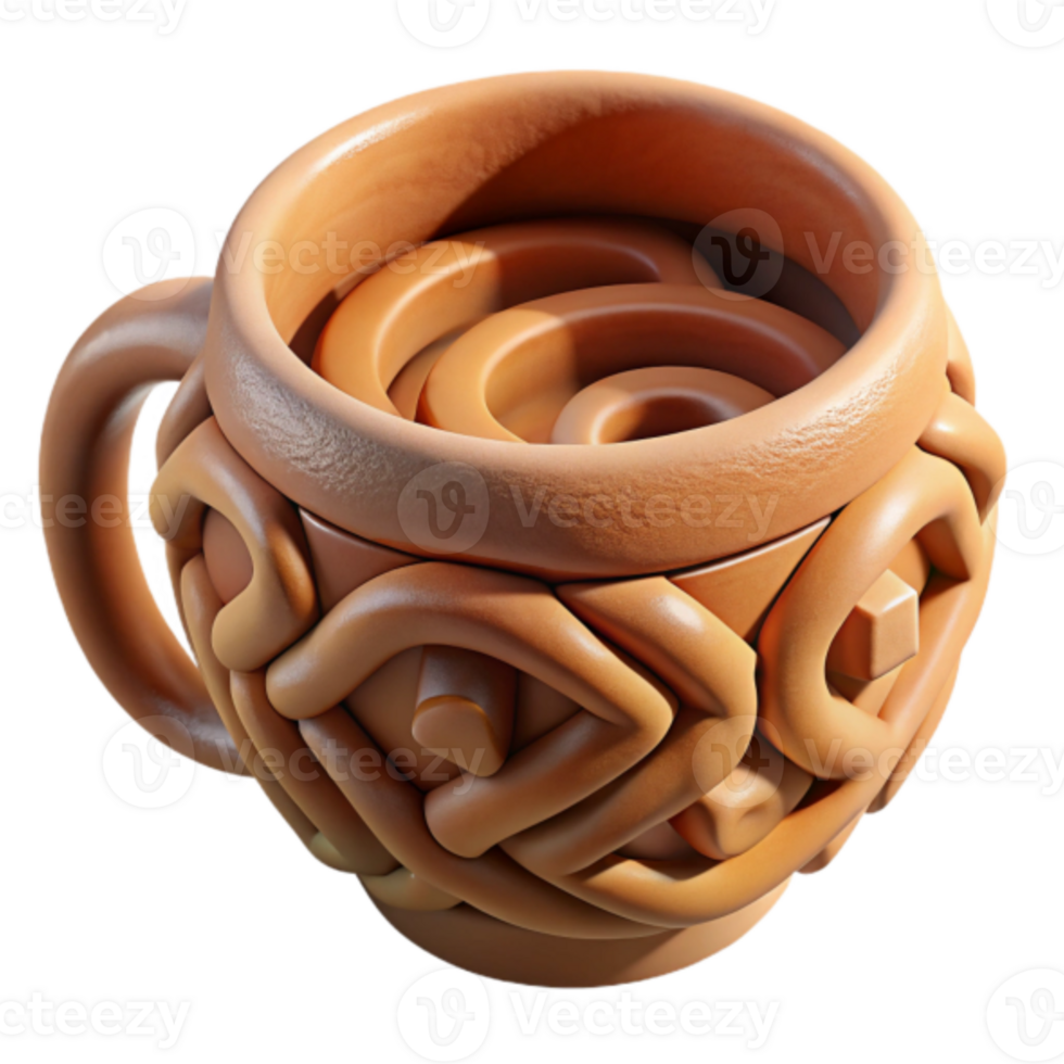 Render of Intricate Knotwork Mug, Clay Texture, Pottery Design png