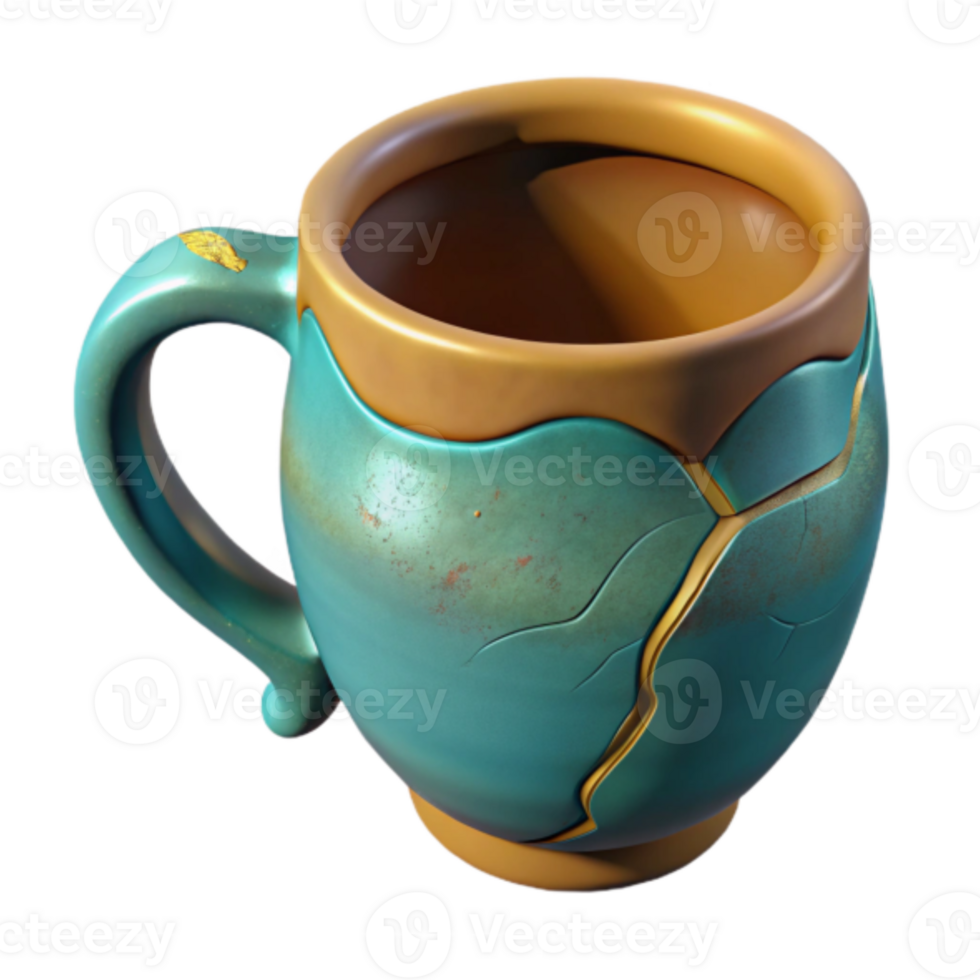 Cracked Teal and Gold Mug Render Illustration png