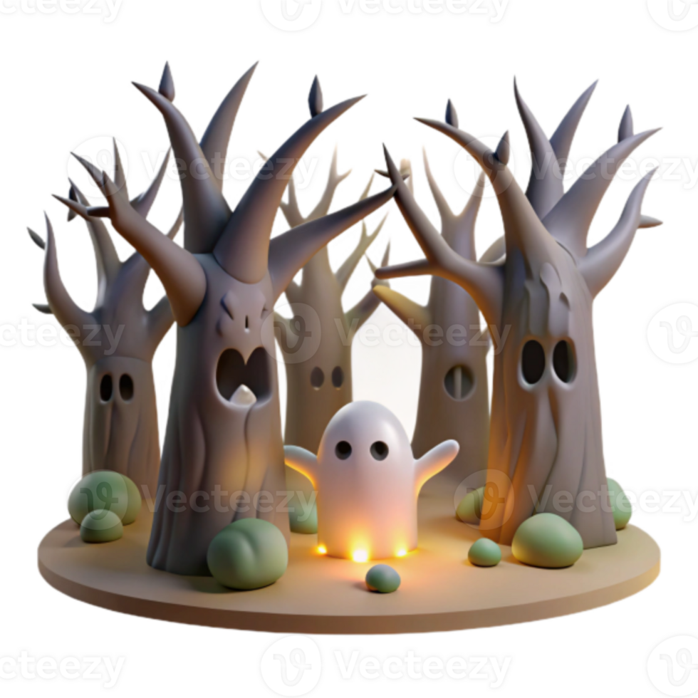 Spooky Halloween Illustration Ghost in Haunted Forest png