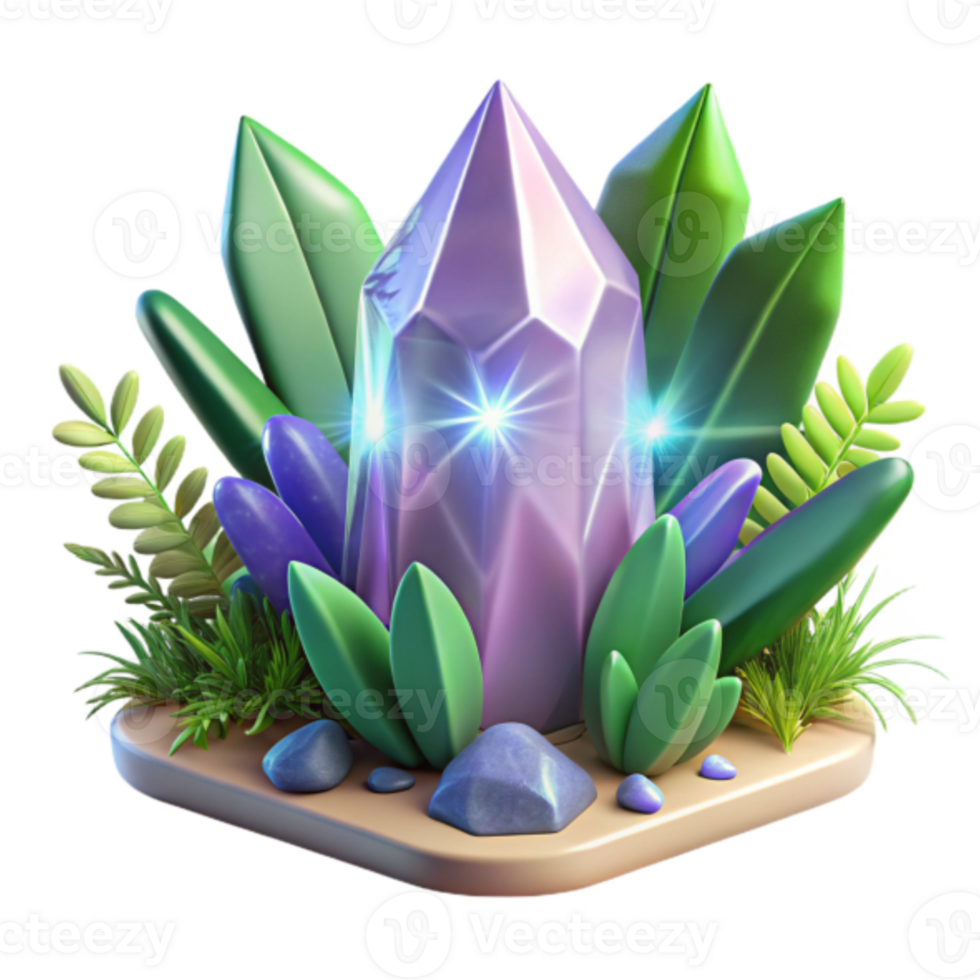 Glowing Crystal Gemstone in Lush Render png