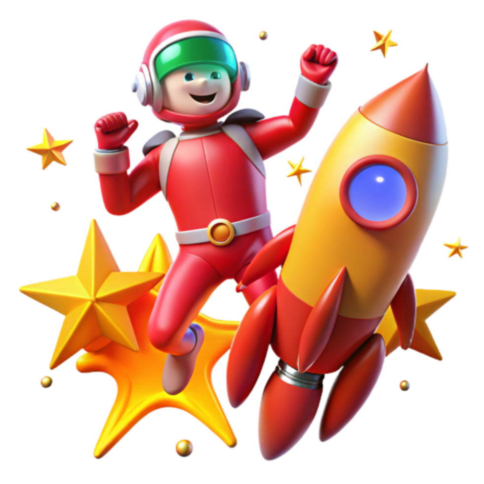 Joyful Astronaut on Rocket Ship Illustration png