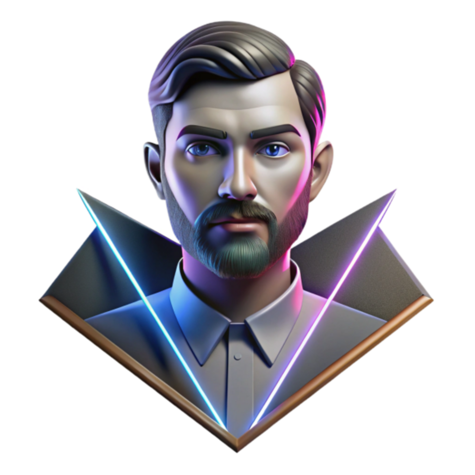 Stylish Render of a Man with Beard, Neon Lights, Geometric Frame png