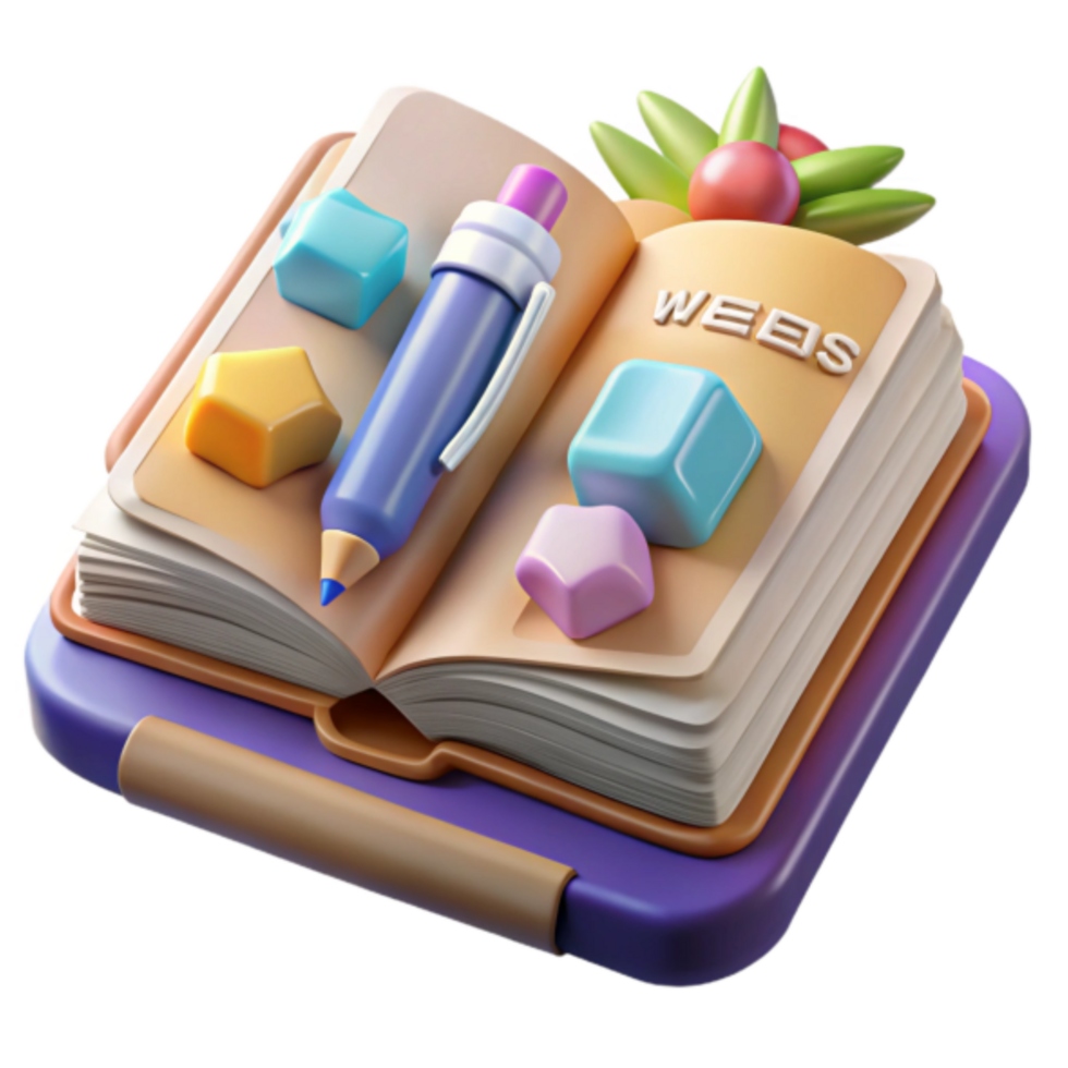 Illustration Open Book with Colorful Shapes and Pen App Icon png