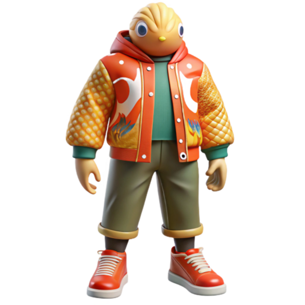 Render of a Cute Cartoon Bird Character in Stylish Jacket png