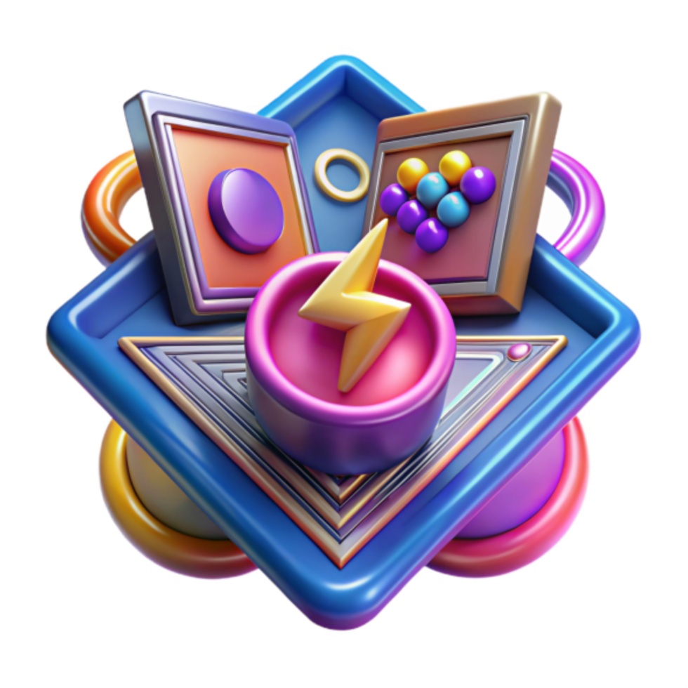 Vibrant Abstract Background Image with Geometric Shapes and Energy Bolt png