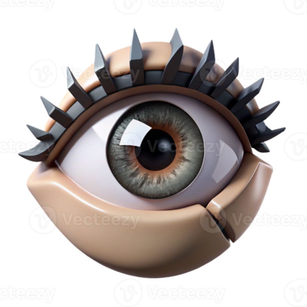 Render of a Stylized Mechanical Eye with Spiked Eyelashes png