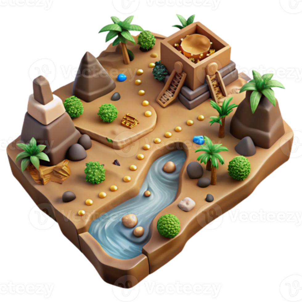 Isometric Desert Island Game Illustration Gold Treasure Oasis png