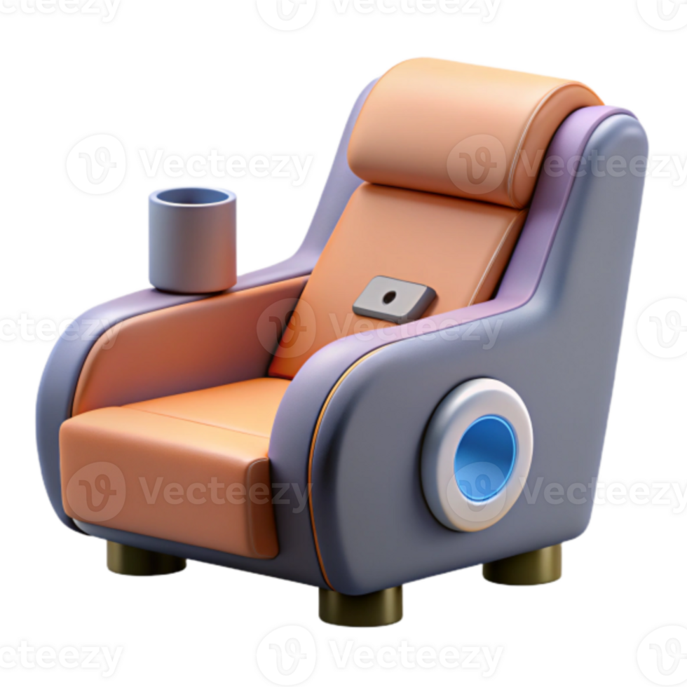 Render of Modern Armchair with Cup Holder, Futuristic Design png