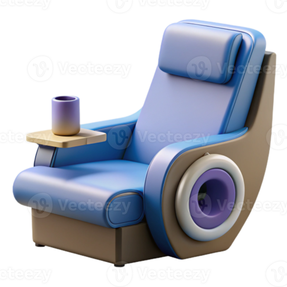 Relaxing Blue Render of Modern Recliner Chair with Side Table png
