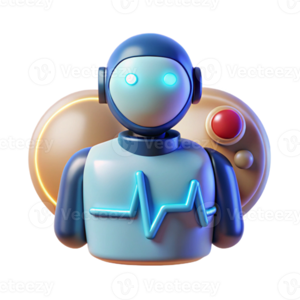 Render of Cute Robot with Health Monitoring System Illustration png