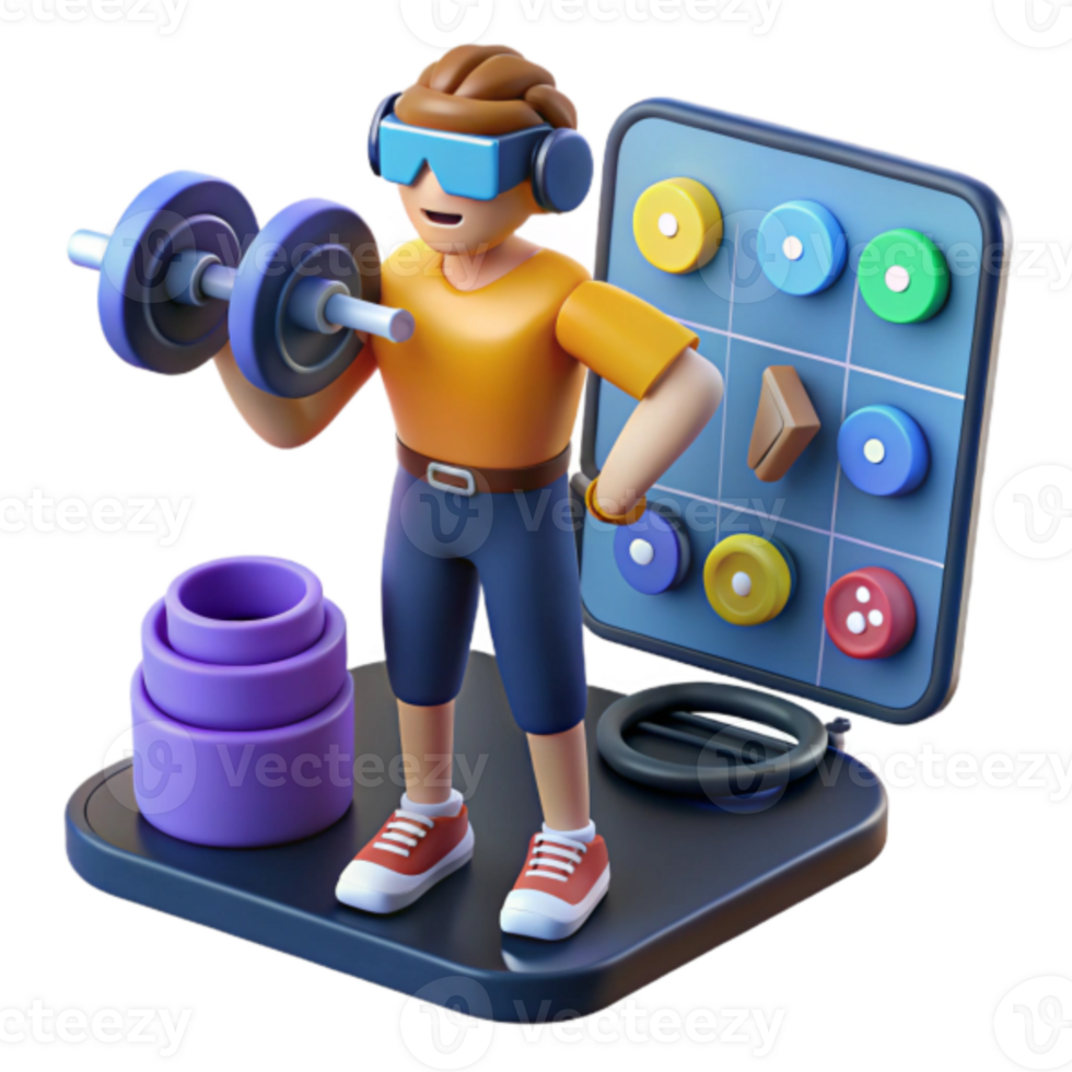 Illustration Fitness Character Workout Dumbbells App Interface png