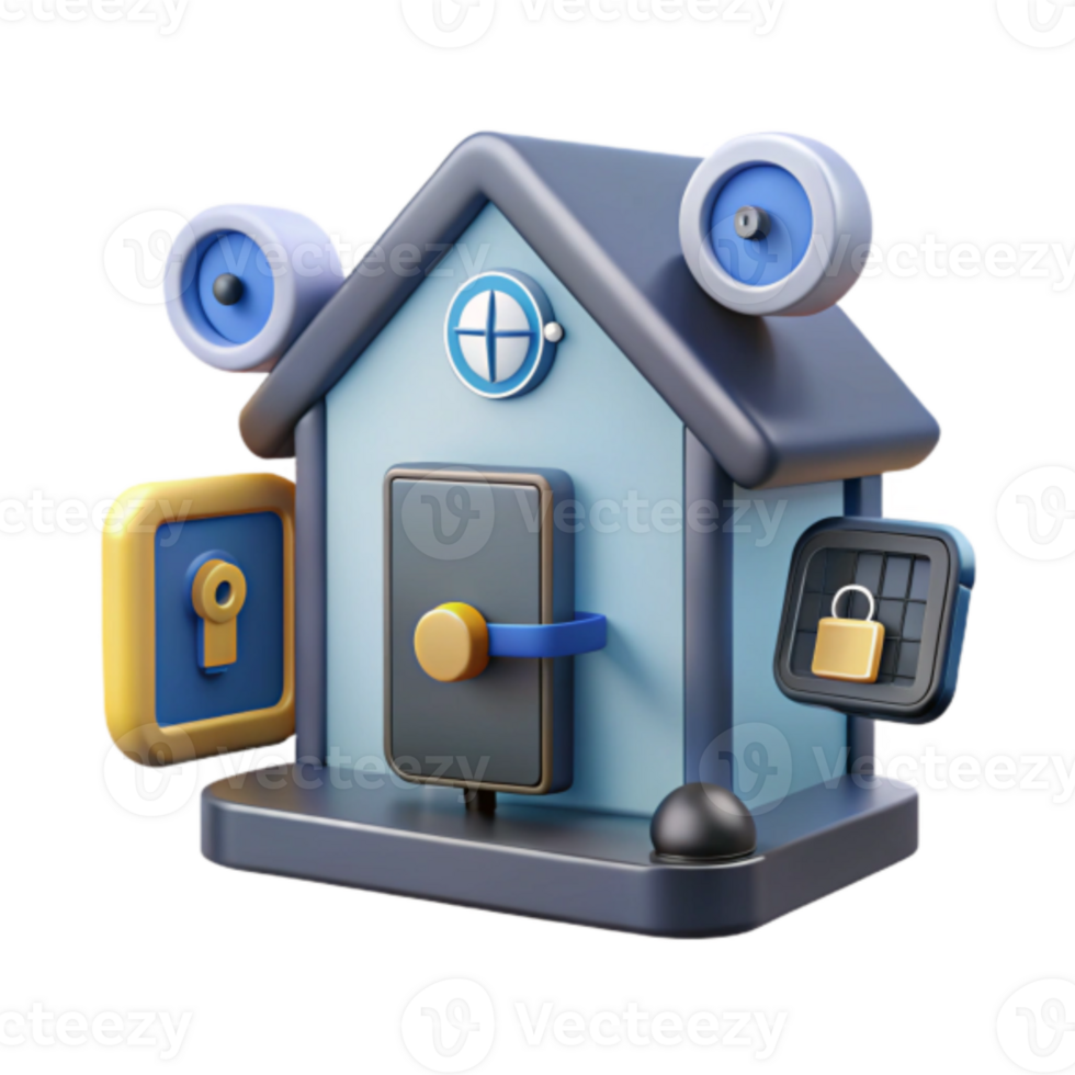 Illustration Smart Home Security System House Model png