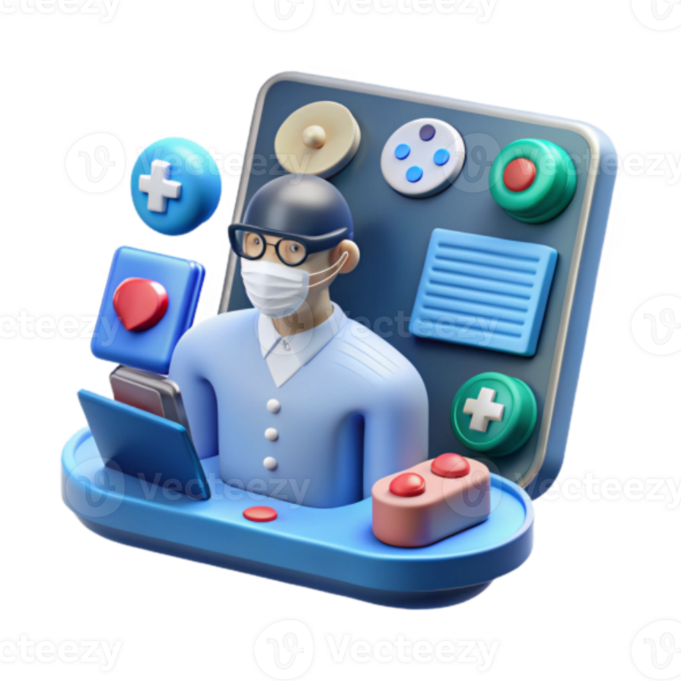 Illustration of a Person in a Mask Using a Health App Interface png
