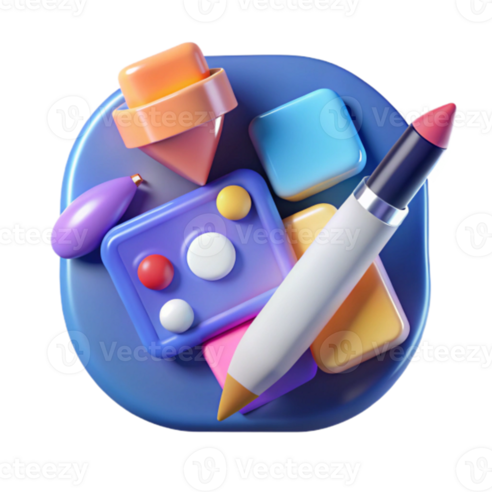 Vibrant Render of Colorful Geometric Shapes and a Stylus png