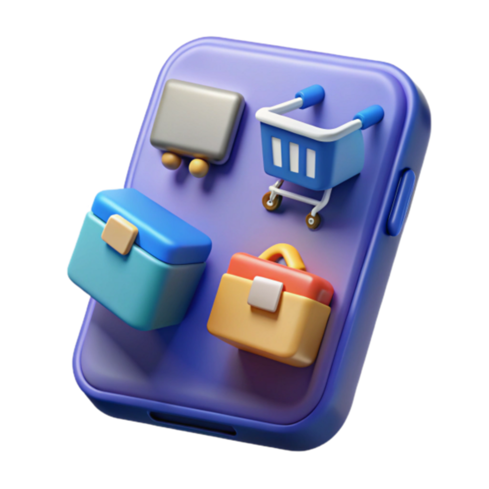 Render of Colorful Shopping and Tool Icons on Smartphone App png