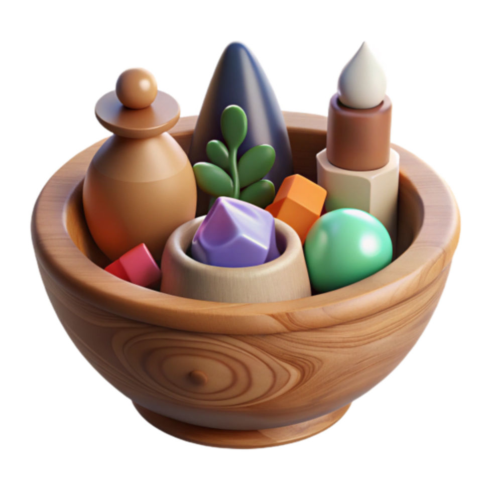 Wooden Bowl Render Colorful Objects Illustration png