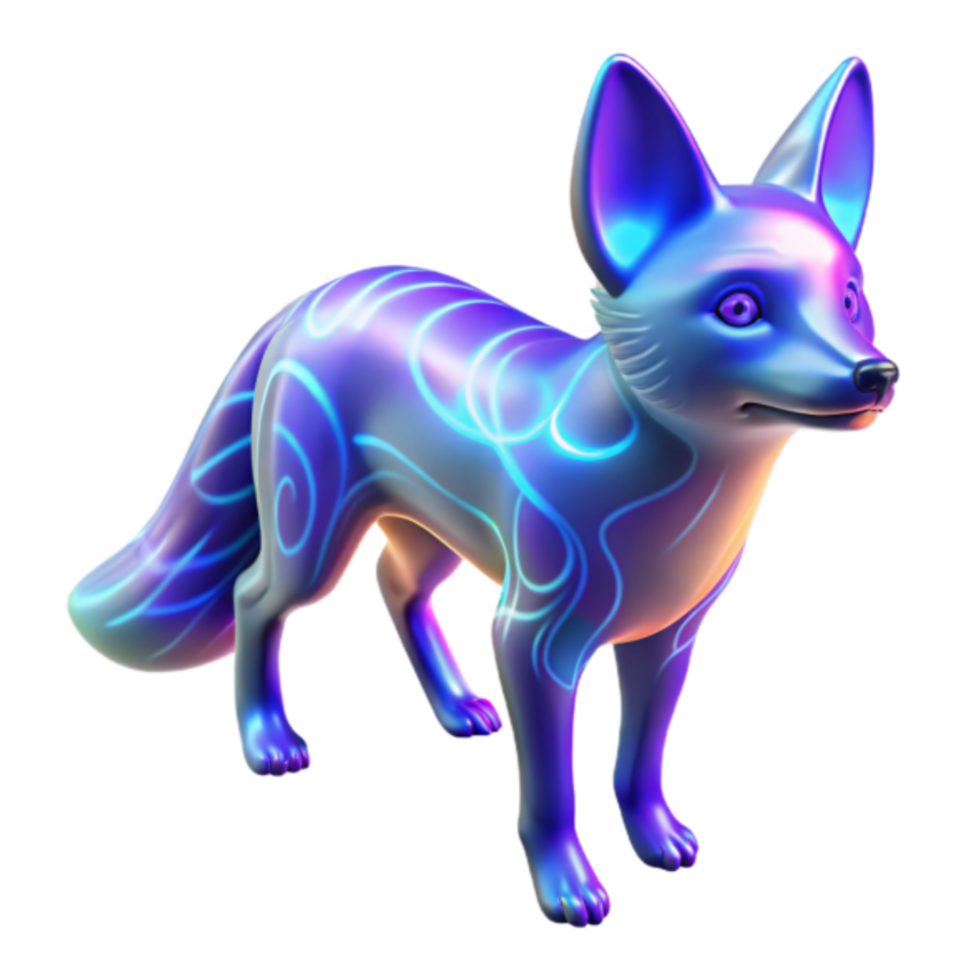 Neon Fox Render Glowing Fur Abstract Background Image png