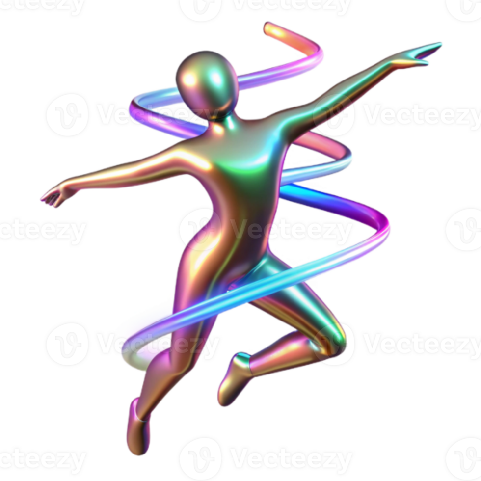 Dynamic Illustration of a Leaping Figure with Vibrant Light Trails png