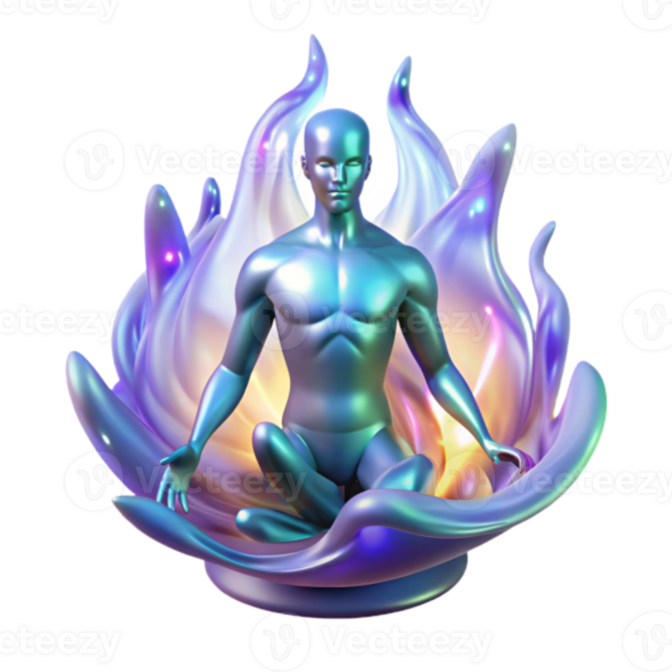 Illustration Inner Peace Serene Man Meditating Colorful Flames Abstract Background png