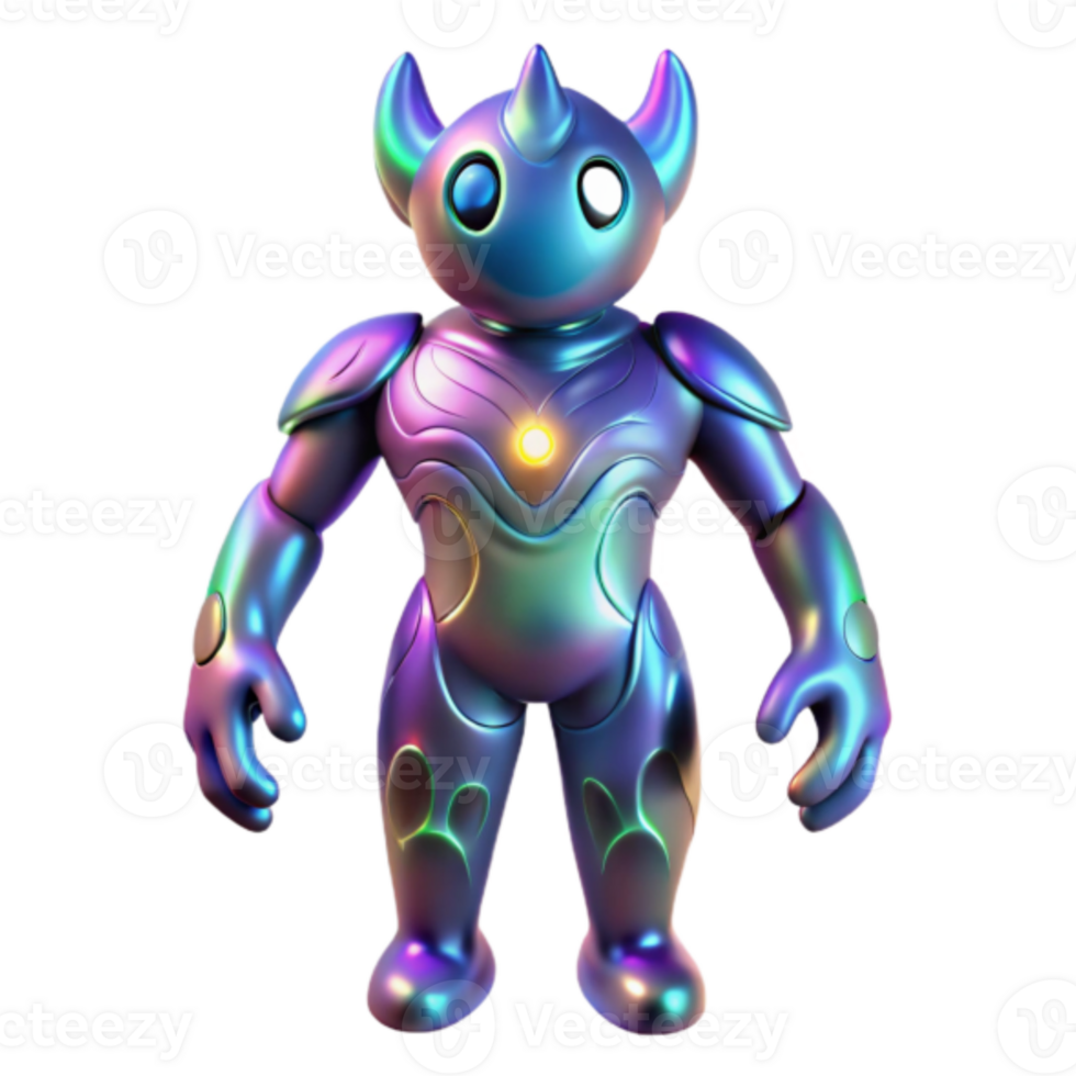 Iridescent Robot Character Render png