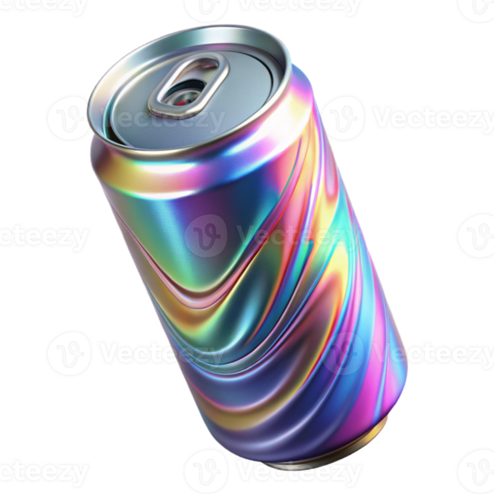 Iridescent Aluminum Can Render, Colorful Swirl Pattern, Beverage Container Design png