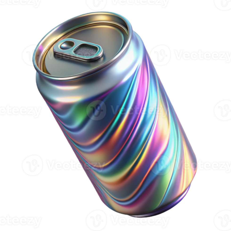 Iridescent Aluminum Can Render, Colorful Beverage Can Mockup, Rainbow Gradient Texture png