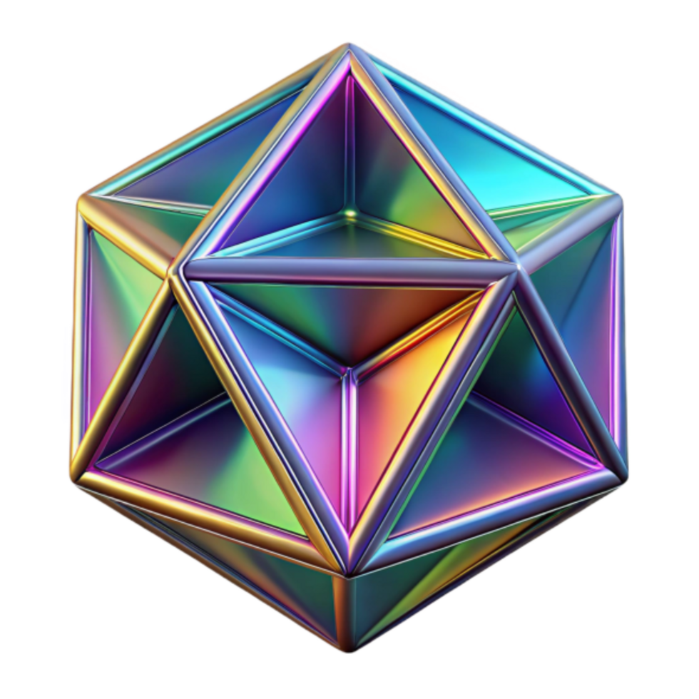 Iridescent Geometric Abstract Render Icosahedron png