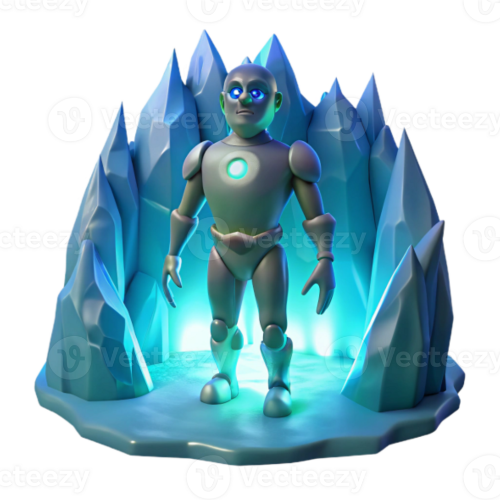 3D Render of Robot in Glacial Cave Futuristic Illustration png